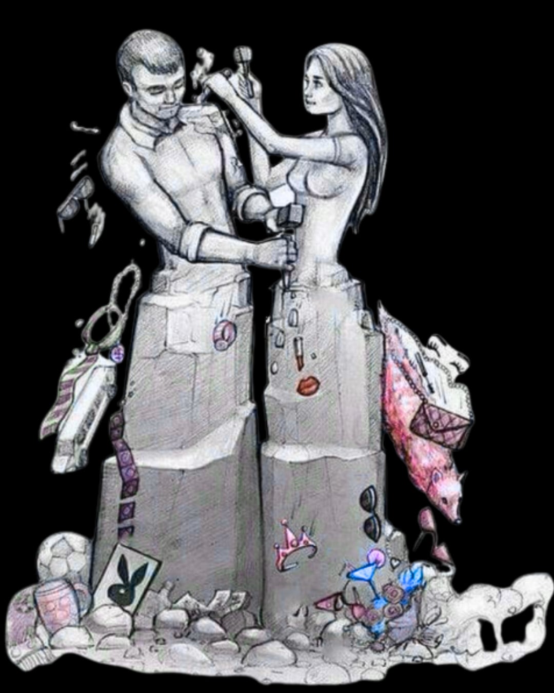 Two partners sculpting each other from stone, chipping away the false self to reveal who's underneath