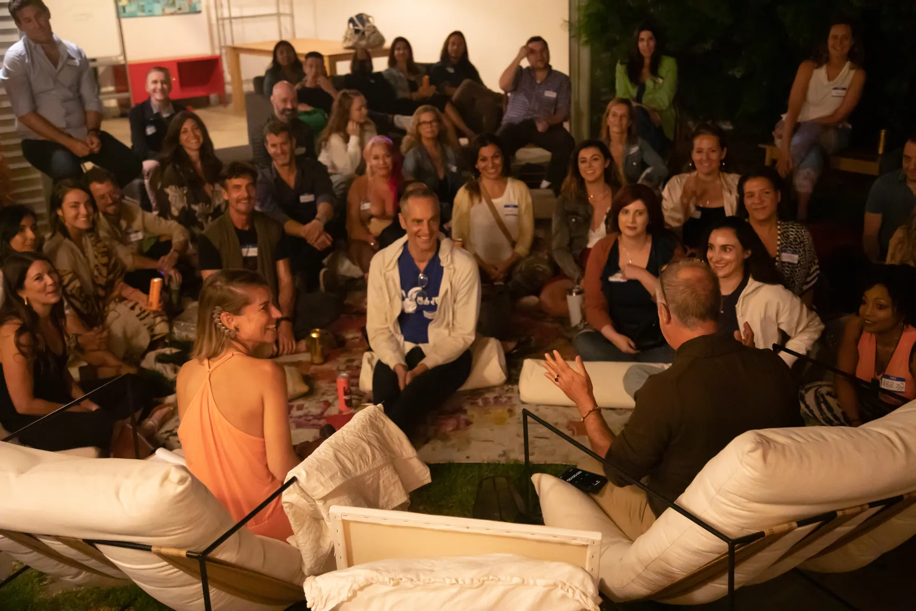 Christina Weber leading a Dating Dojo gathering with Ken Page