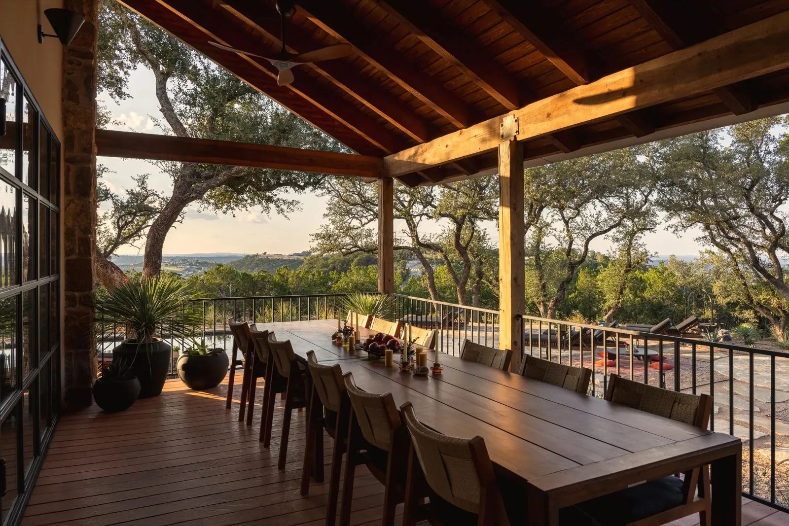 The covered deck at HAVAN overlooking the Hill Country
