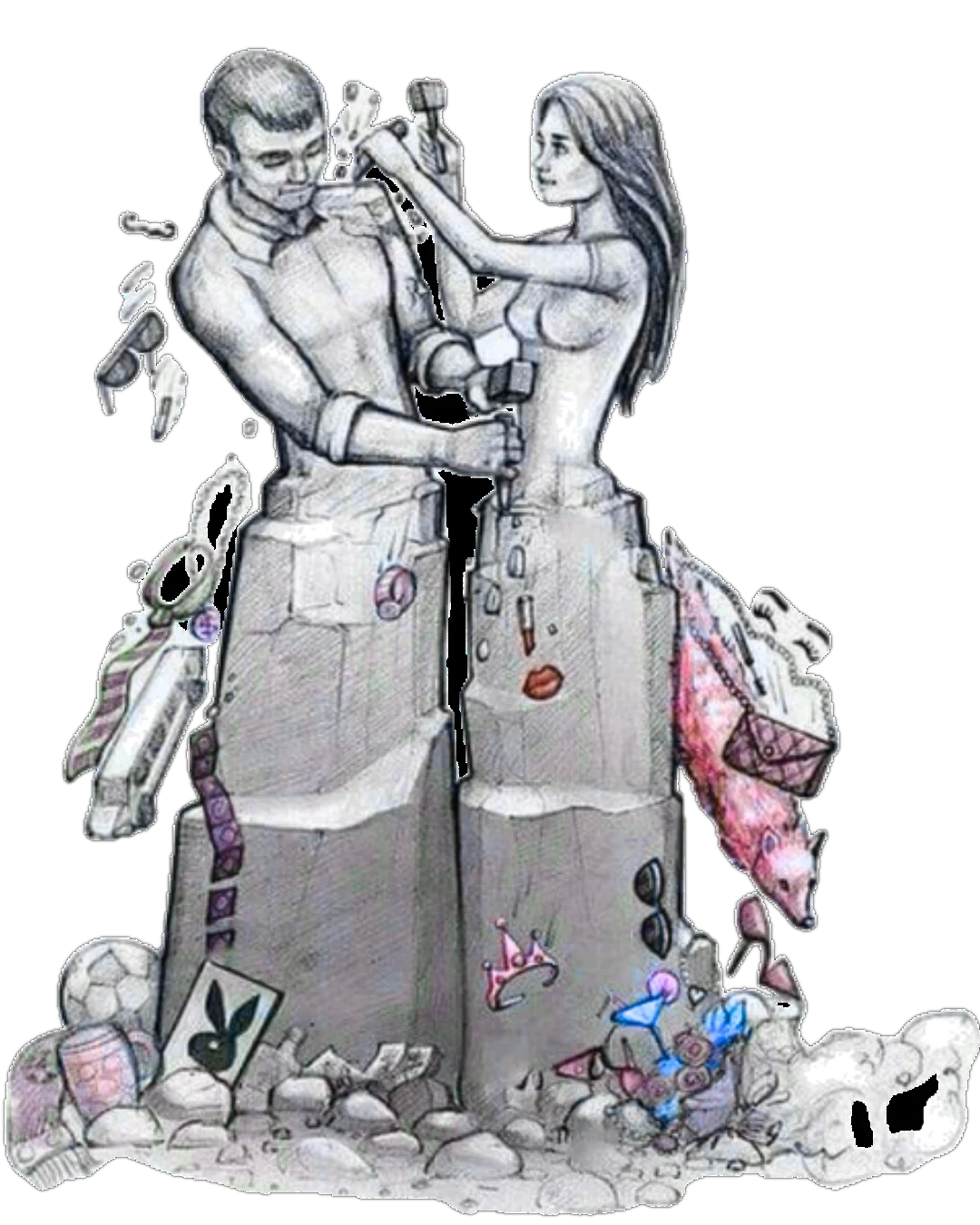 Two partners sculpting each other from stone, the Four Pillars of a Conscious Relationship