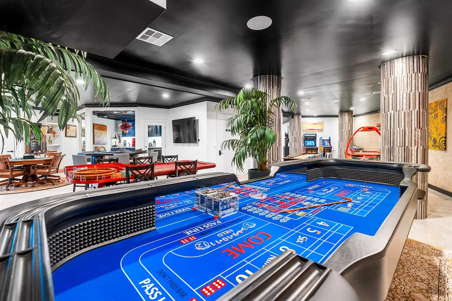 The casino room with a craps table