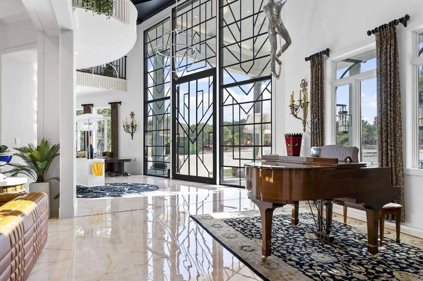 The marble foyer with a grand piano